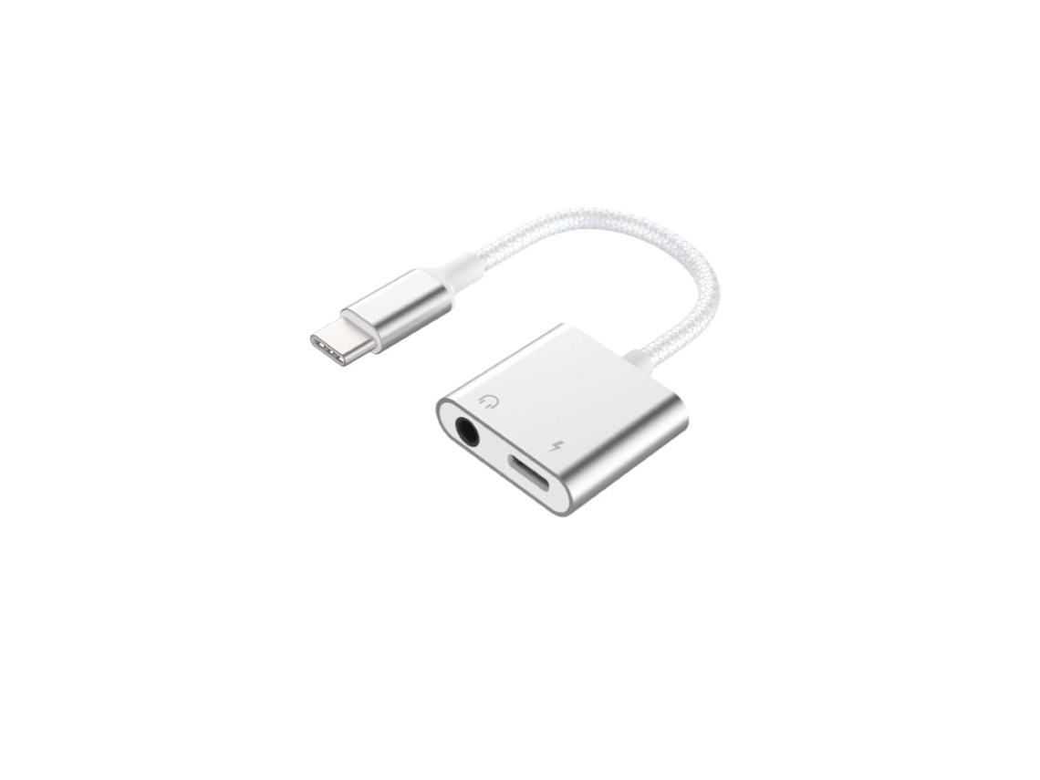 Force Power Adaptador 2 em 1 USB-C para ficha de 3,5 mm/USB-C reforçado Branco