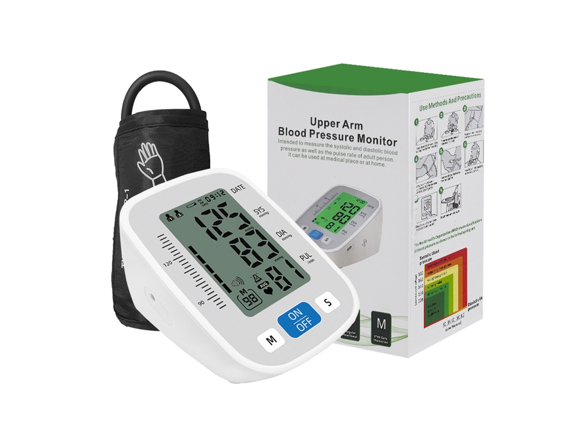 Aparelho Pressão Arterial Braço Voz Inglês Recarregável Usb-c Memória 2x99 Lcd Verde Fácil Operar Casa