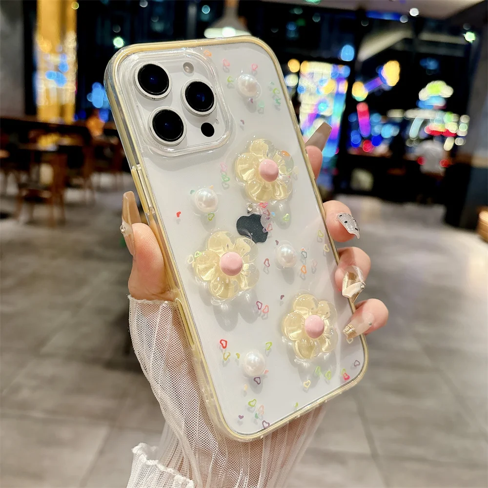 Capa Para Celular 3d Com Estampa De Flor Fofa (iphone 12 Pro Max, Amarela), Compatível Com Iphone, Capa Protetora À Prova De Choque.