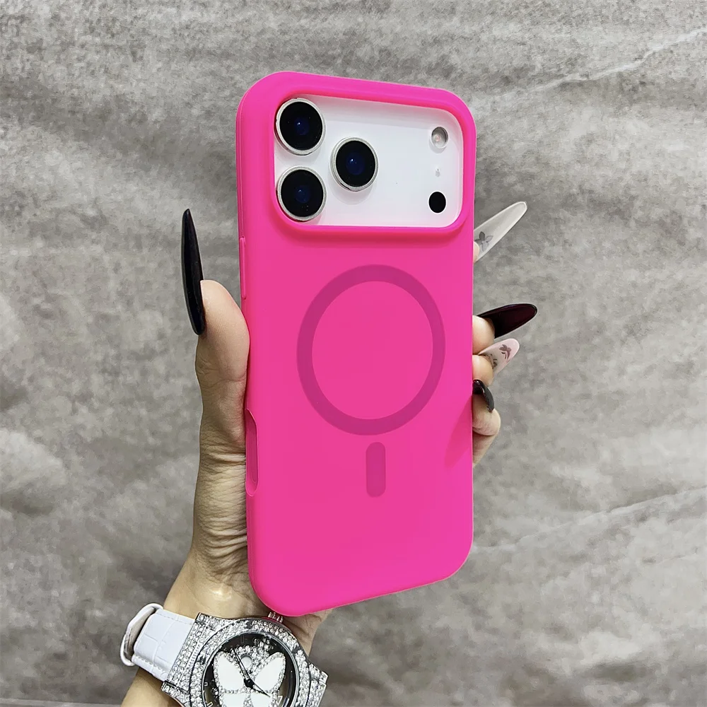 Capa Protetora Magnética Magsafe Para Iphone (iphone 16 Pro Max, Vermelho Rosado), Feita De Silicone.
