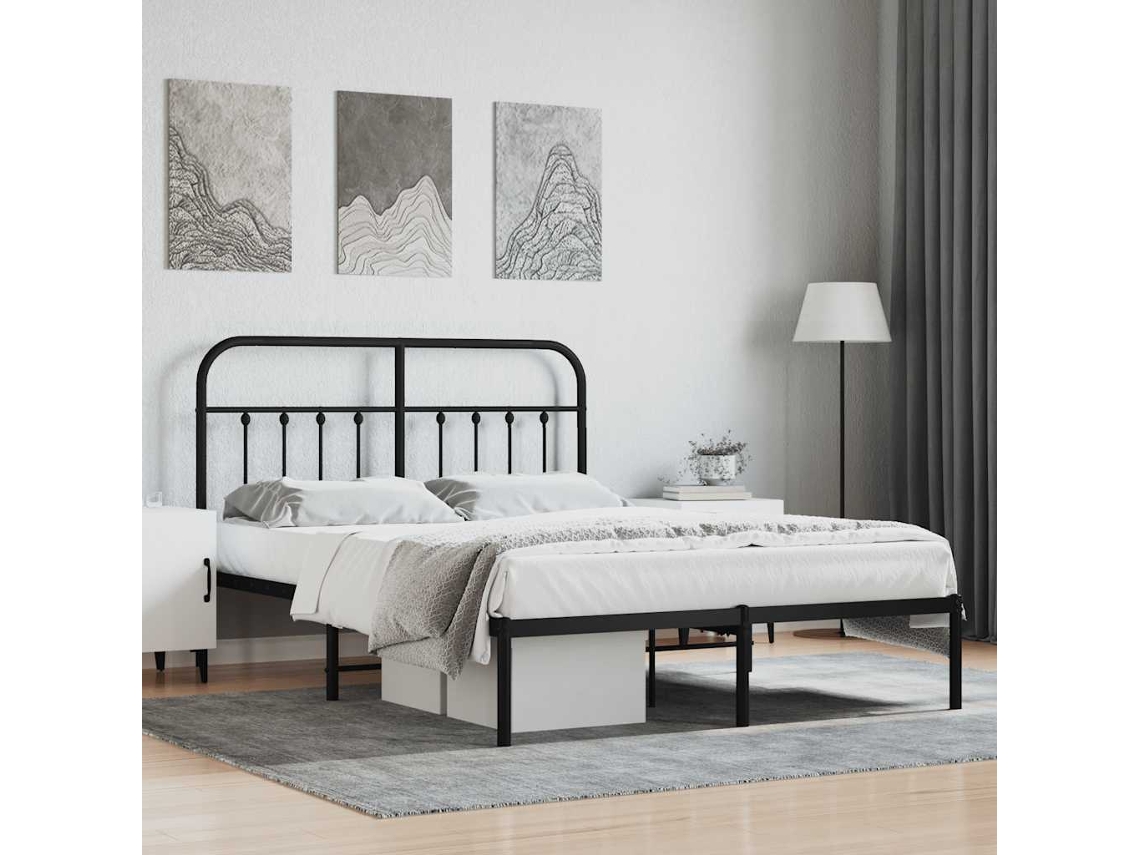 Vidaxl Estrutura De Cama Com Cabeceira 140x190 Cm Metal Preto