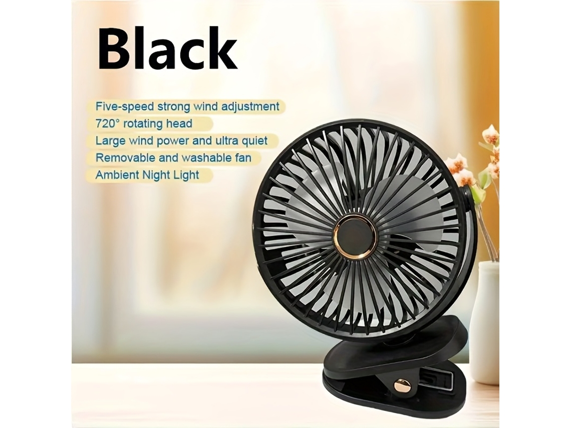 Mini ventilador com carregamento USB, luz LED, longa duração, uso doméstico STELASPLEN