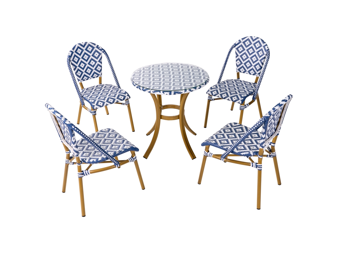 Conjunto De Refeição De Jardim Para 4 Pessoas Beliani Rifreddo De Ratan Sintético Azul 70x70x76