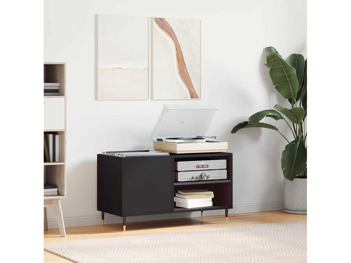 Vidaxl Armário Para Discos 85x38x48 Cm Derivados De Madeira Preto