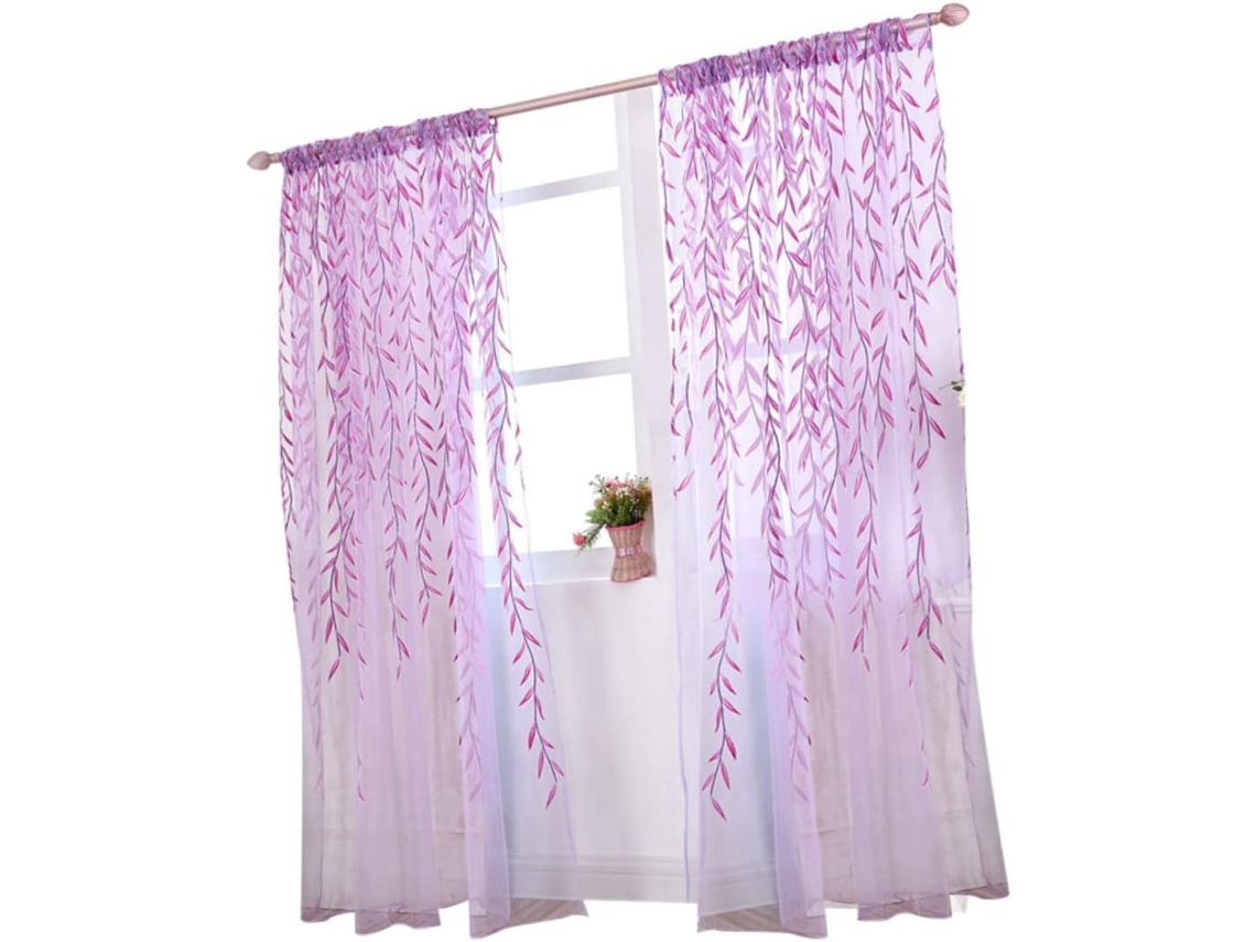 Cortina De Tule Transparente Com Padrão De Vime, Cortina De Voile Com Bolsos Para Quarto E Sala De E Gokoco
