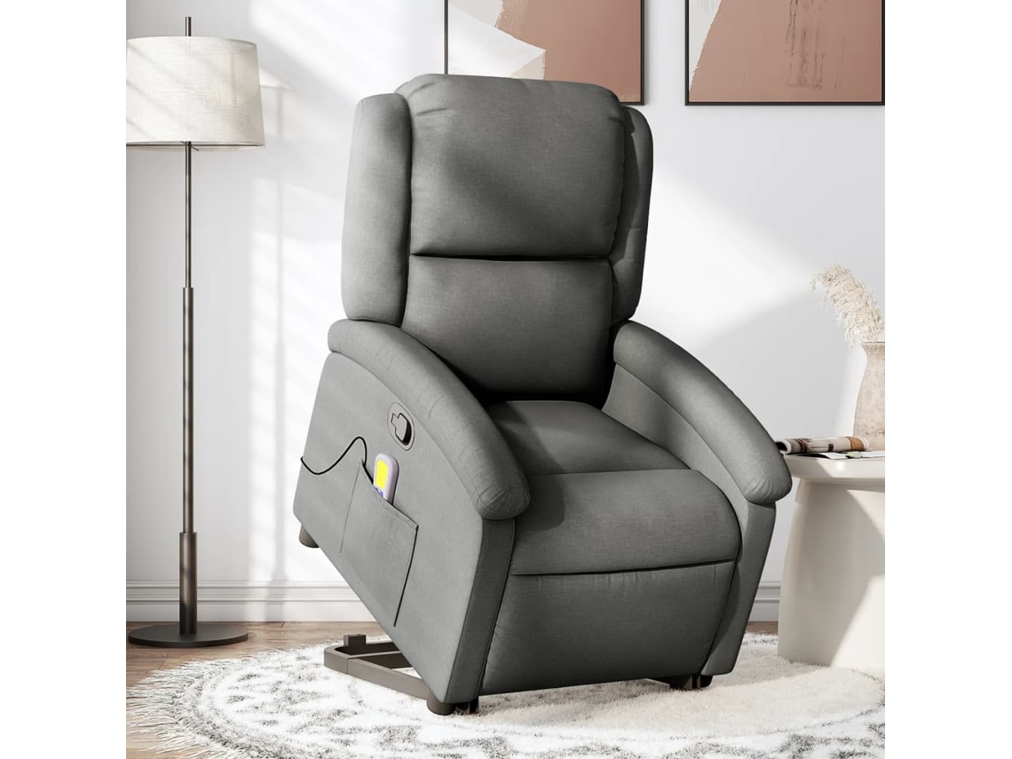 Vidaxl Poltrona Elevatória De Massagens Tecido Cinzento-escuro