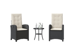 Vidaxl 3 Pcs Conjunto De Bistrô Com Almofadões Vime Pe Preto