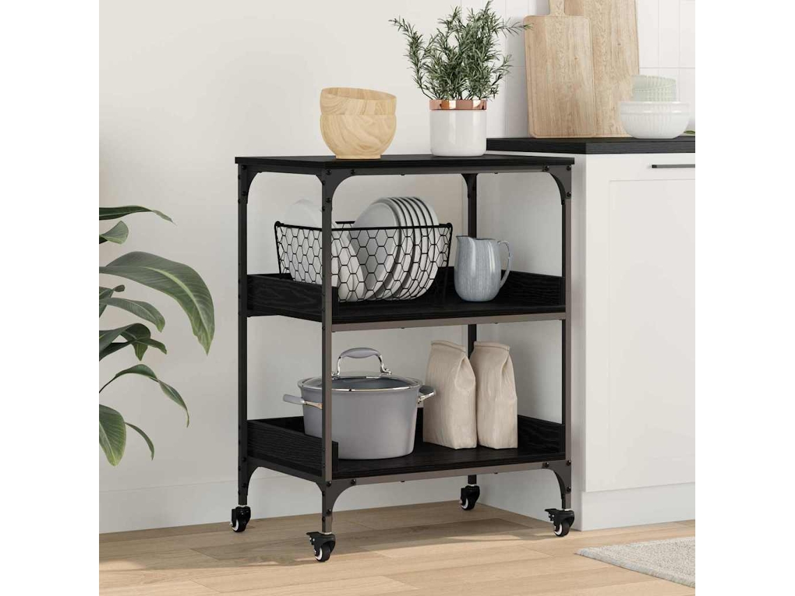 Vidaxl Carrinho De Cozinha Carvalho Preto 60 X 41 X 80.5 Cm