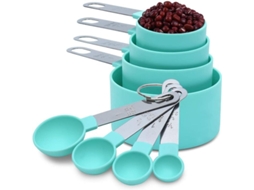 Conjunto de colheres medidoras Nova Line, xícara verde com alças de aço inox, 8 peças, utensílios de cozinha | S/MARCA