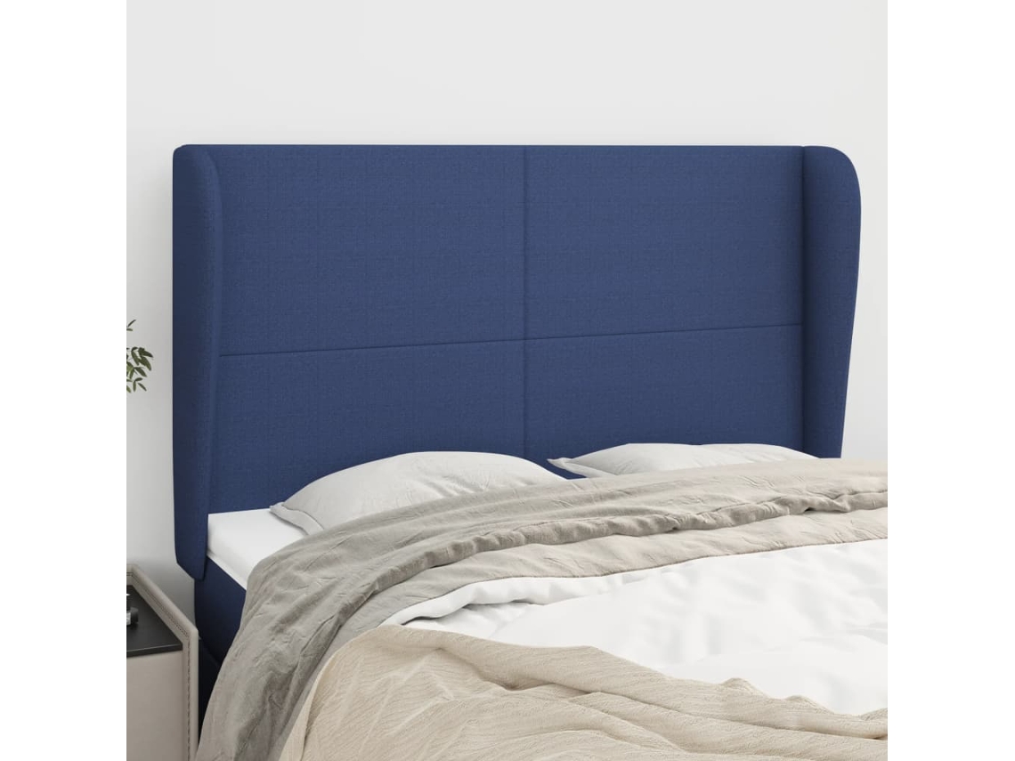 Vidaxl Cabeceira De Cama C/ Abas Tecido 147x23x118/128 Cm Azul