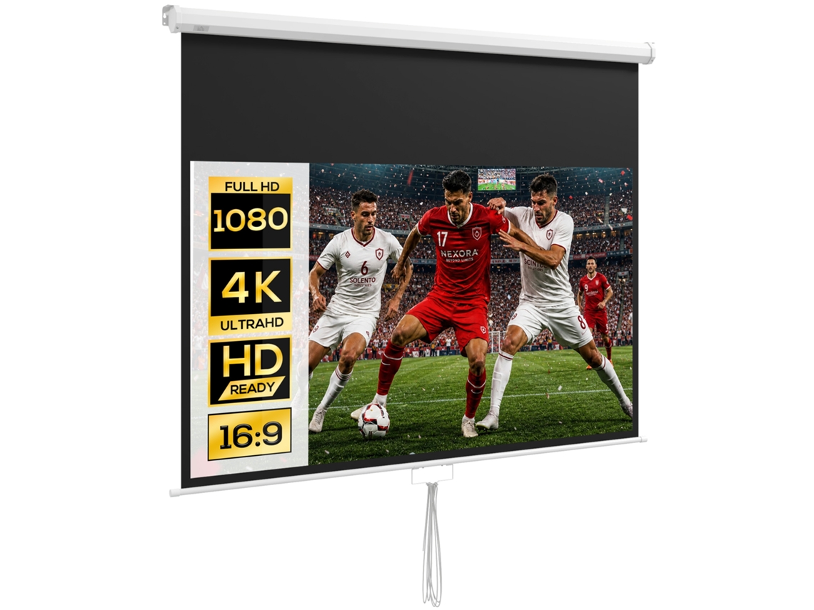 Ecrã De Projeção Portátil 80 Polegadas 16:9 Com Altura Ajustável 172x96 Cm Branco