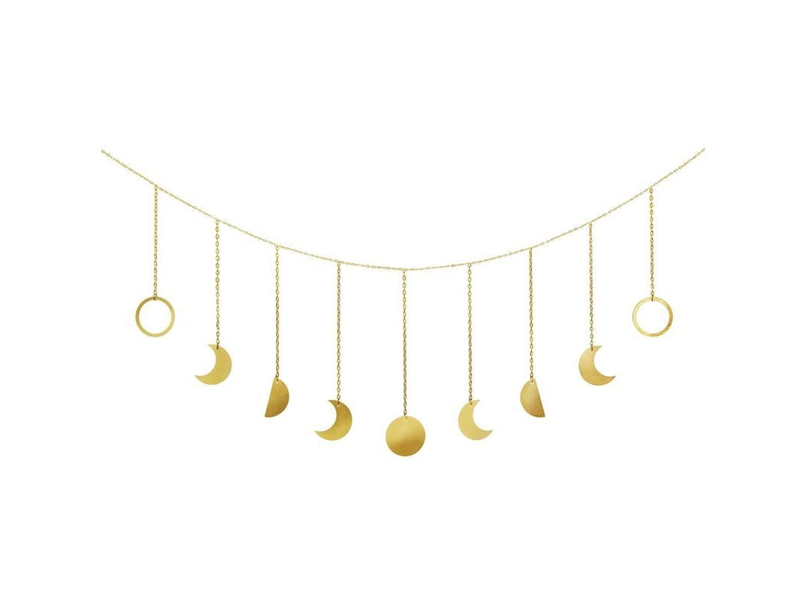 Nova Line bandeira de Arte Aesthetic com Lua para Quarto Menina, Dormitório, Sala, Ouro, 200cm