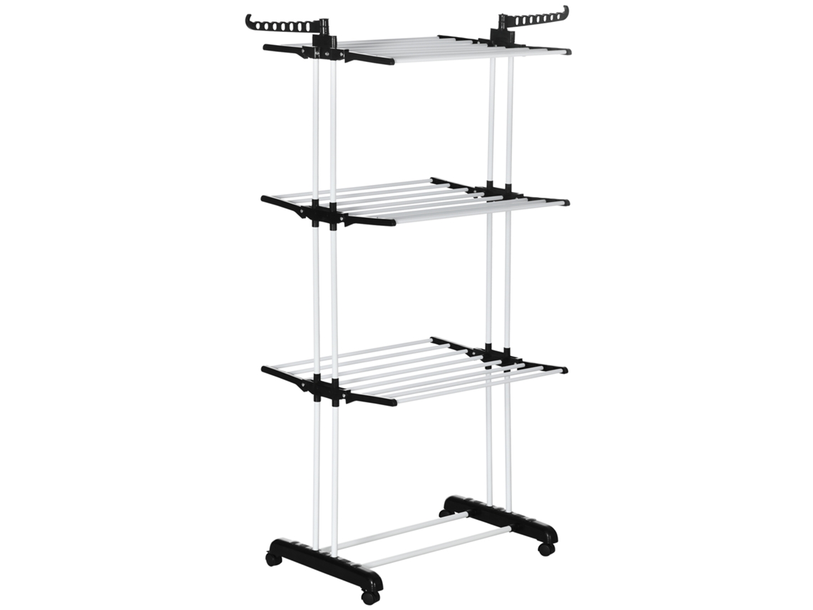 Varal Torre 4 Níveis Extensível Rodas Preta 73x45.5x177cm VELTRIX