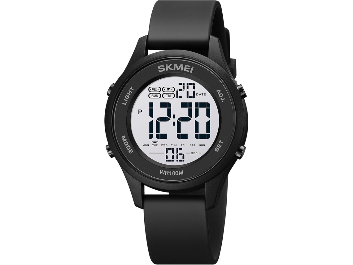 Lurelia Relógio Mecânico Feminino, Automático, Visor Digital, Alarme, Data/calendário, 12/24h, Luminoso, Duplo Fuso/mostrador, Pele, Silicone, Azul