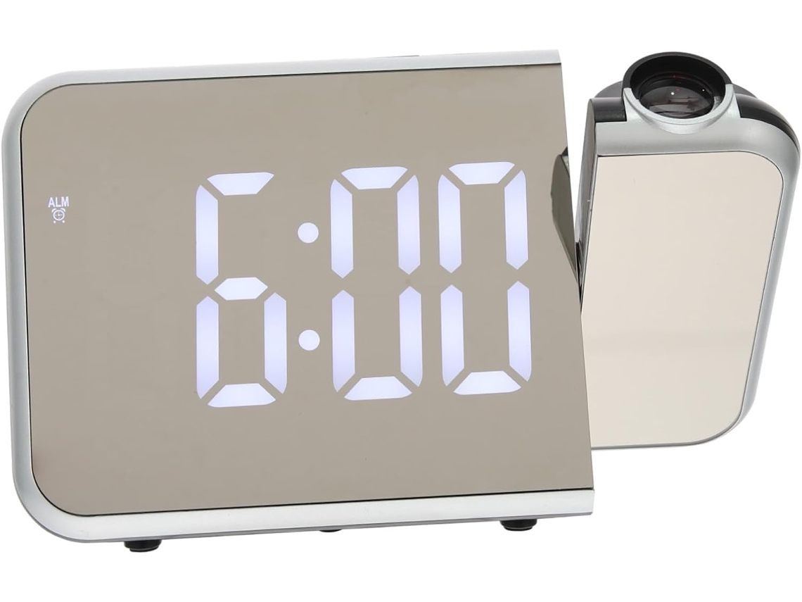 Relógio De Mesa Digital Com Projeção Led E Função Alarme, Feito Plástico, Ideal Para Bares