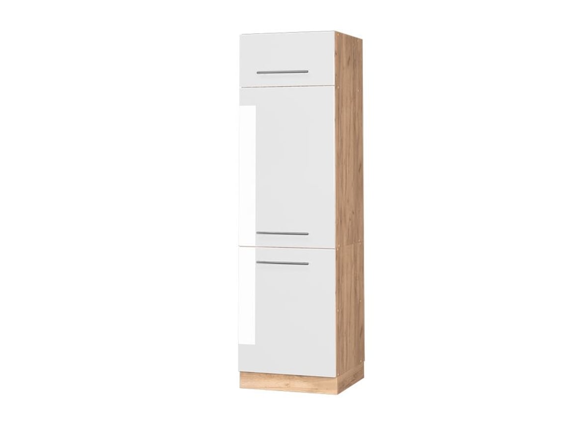Armário Para Frigorífico Fame-line, 60cm, Branco Alto Brilho, Carvalho Dourado, Vicco