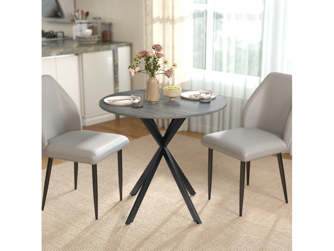 Round Kitchen Table 80cm Compact Top Chipboard Metal Gray