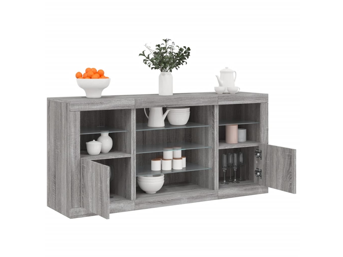 Vidaxl Aparador Com Luzes Led 142,5x37x67 Cm Cinzento Sonoma