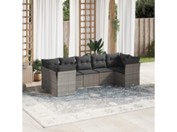 Vidaxl 7 Pcs Conjunto Sofás P/ Jardim C/ Almofadões Vime Pe Cinzento