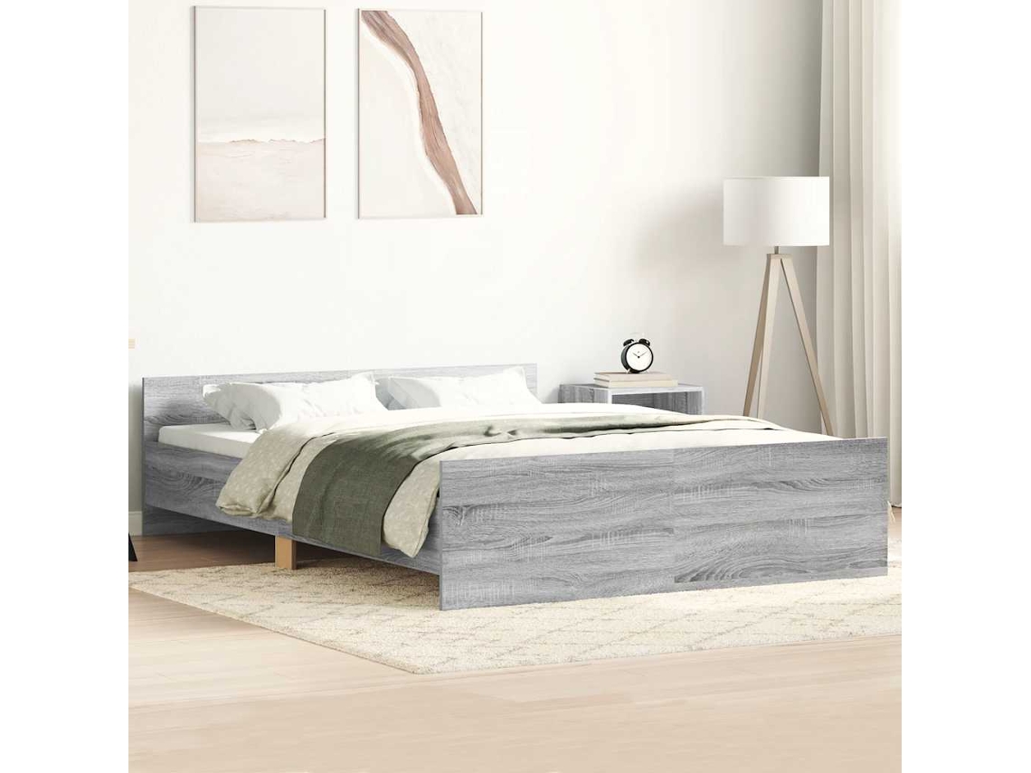 Vidaxl Estrutura de Cama C/ Painéis de Cabeceira e Pés Cinzento Sonoma