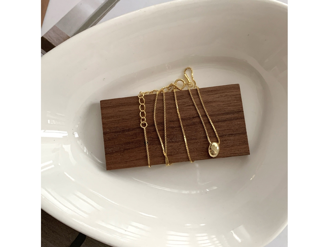 Colar Oval em Prata de Lei 925 , com Pingente em Formato de Feijão, Design Simples e Elegante para Quem Usa Transporte Público. MDUG (dourada)