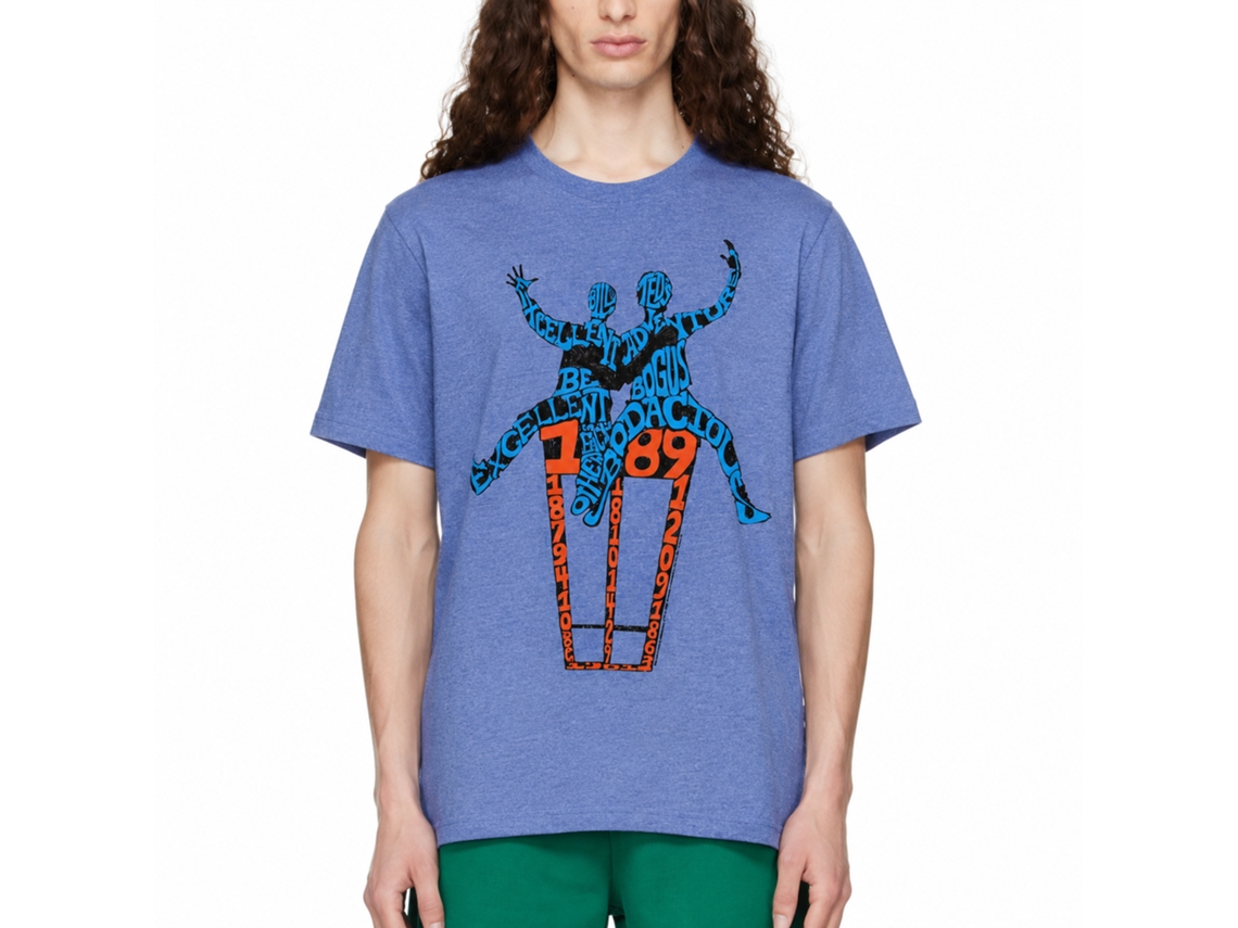 Rockinstone Bill And Ted Words On A Shirt Heather Light Blue Adult T-shirt Size:s