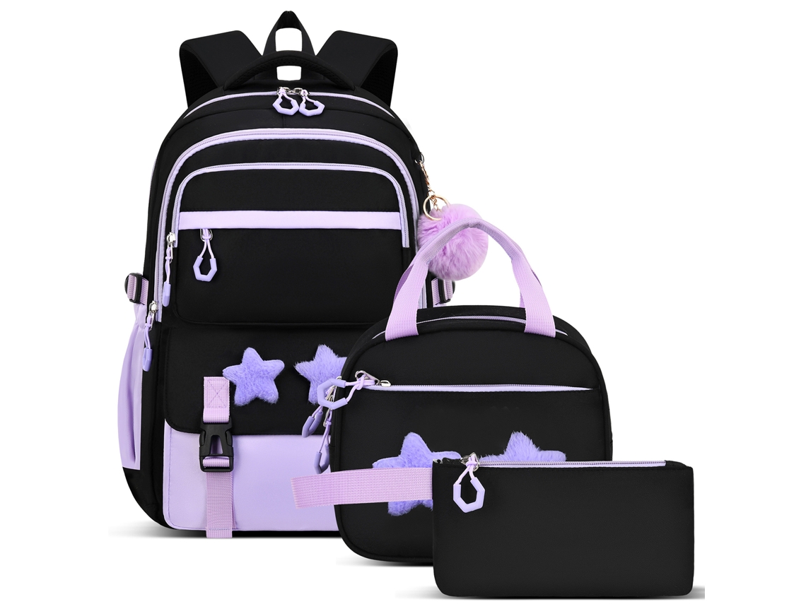 Conjunto Escolar 3 Peças, Infantil, Leve Com Mochila, Cor Roxa