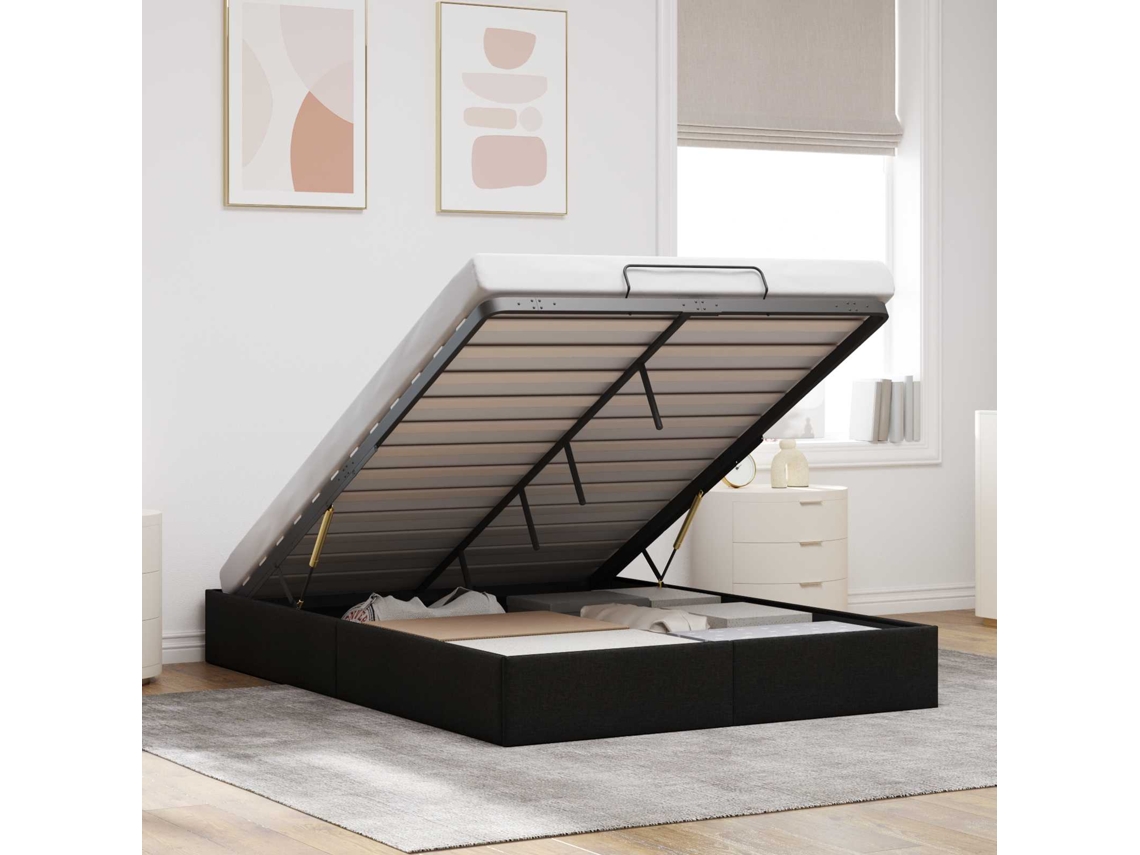 Vidaxl Estrutura De Cama Ottoman Preto 153 X 203 Cm Tecido