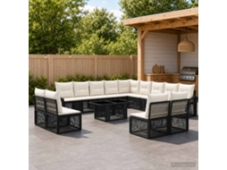 Vidaxl Conjunto De Sofá De Jardim 14 Unid. Preto E Branco Creme