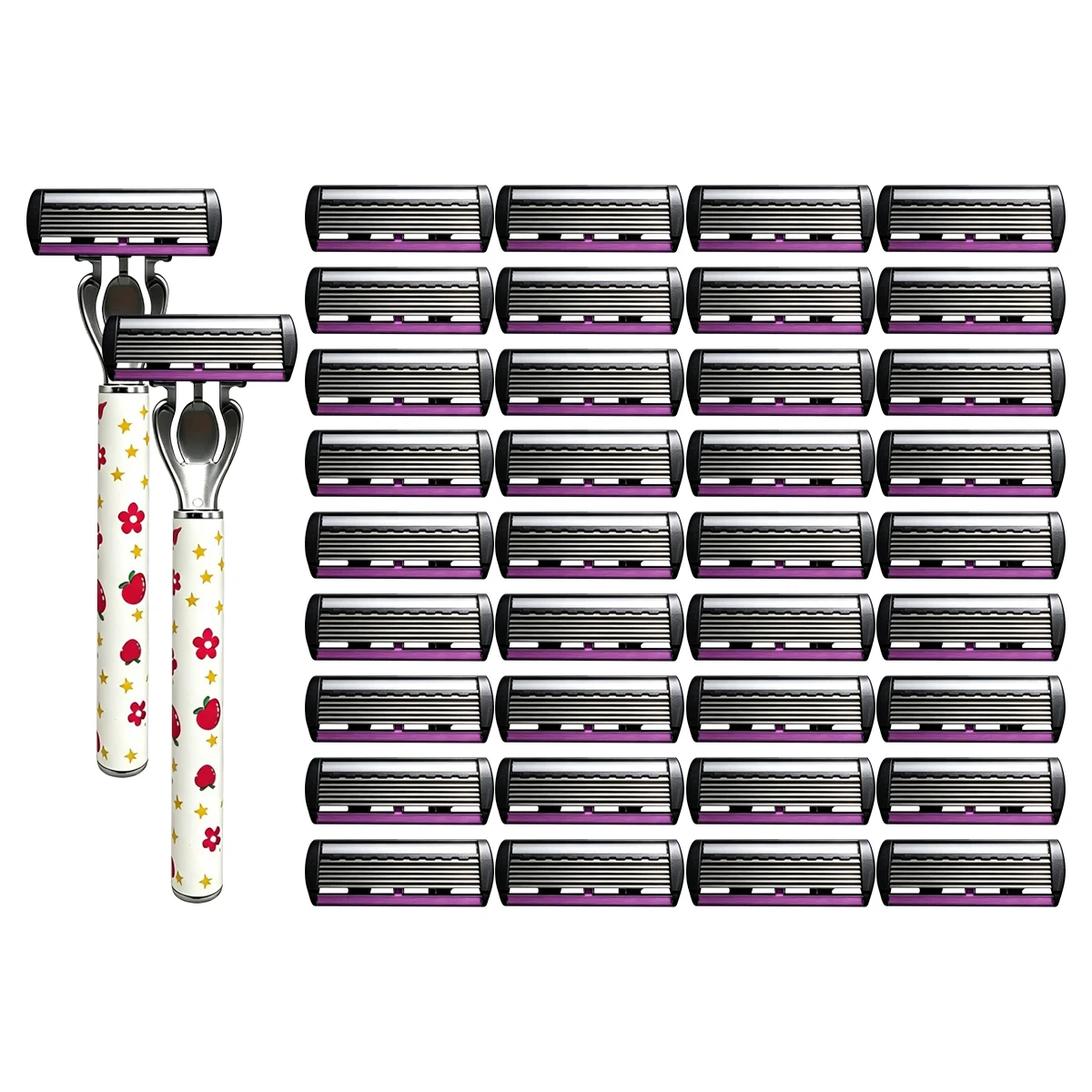 Aparelho De Barbear Manual Com Padrão De Morango, 6 Lâminas De Precisão E Cabeça Substituível.