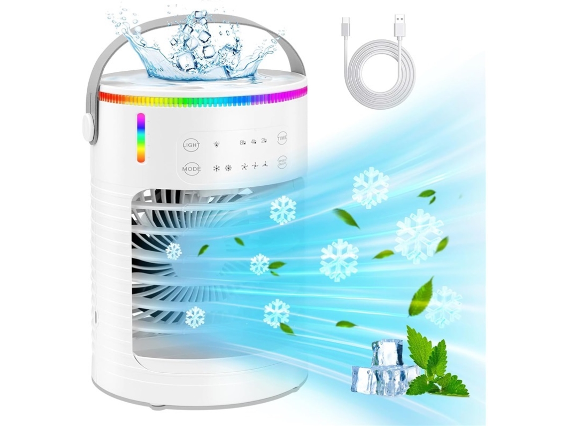 Mini Ar Condicionado 3 Vel Umidificador Led 7 Cores Timer