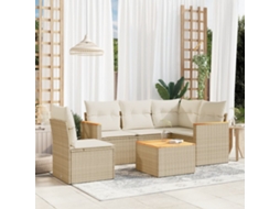 Vidaxl 6 Pcs Conjunto De Sofás P/ Jardim Com Almofadões Vime Pe Bege
