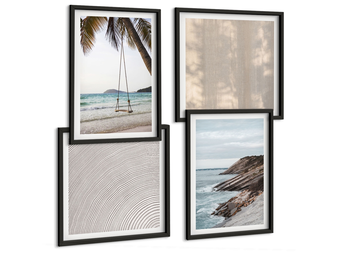 Composição De Quadros Areia De Verão Vistas Litorâneas Espelharte (4 Peças)
