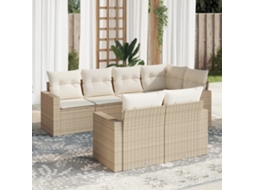 Vidaxl 7 Pcs Conjunto De Sofás P/ Jardim Com Almofadões Vime Pe Bege
