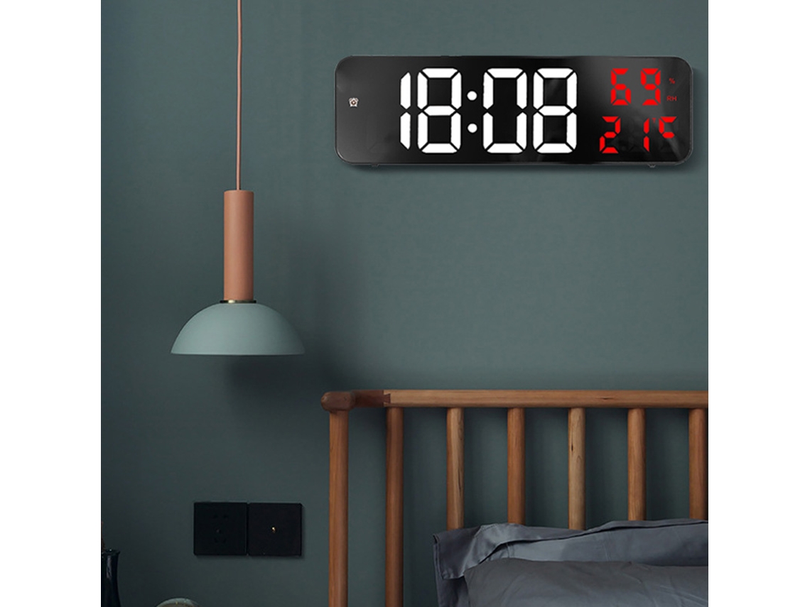 Relógio Despertador Digital Led Eoocoo Com Ecrã Espelho Grande
