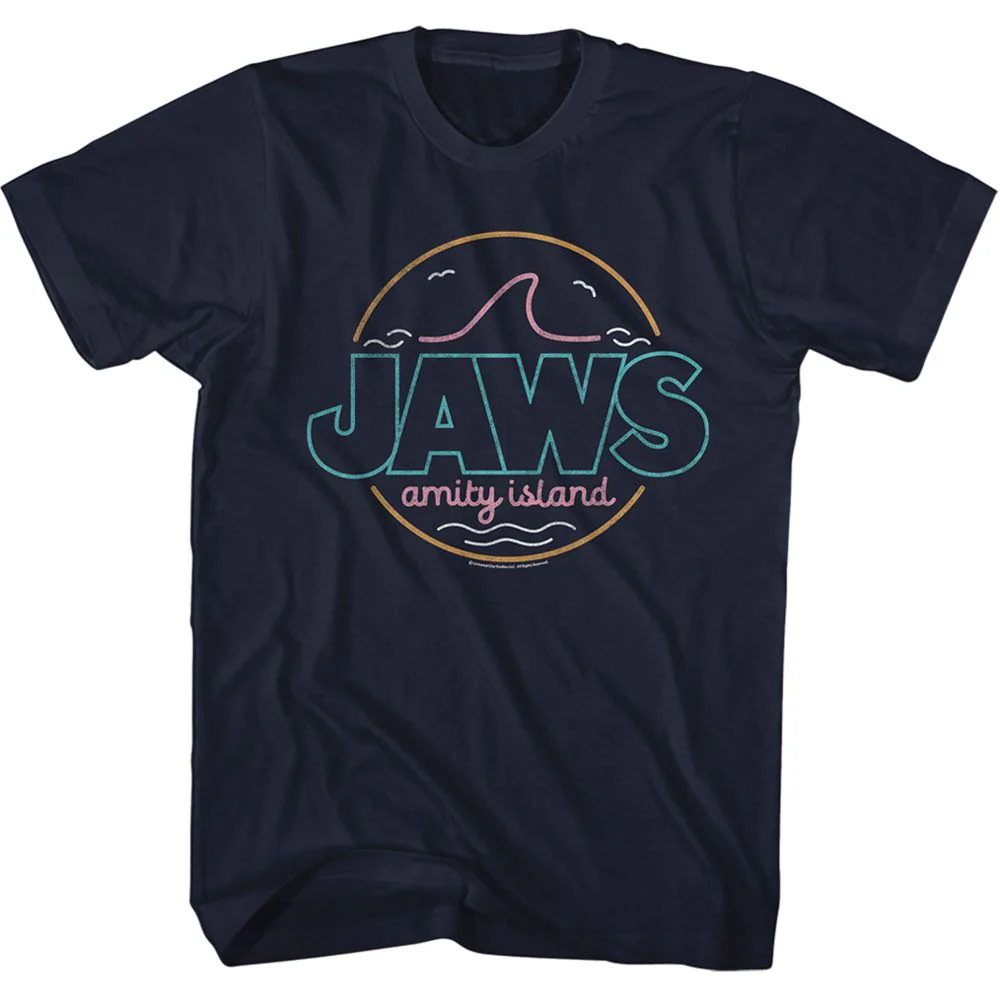 Unisex Adult T-shirt Rockinstone Jaws Movie Jawsline Navy Sizexxl