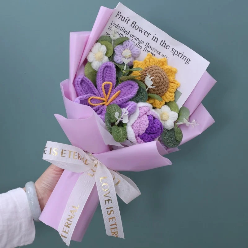 (roxo, 1 Peça) Buquê Artificial De Crochê Feito À Mão, Presente Para O Dia Dos Namorados