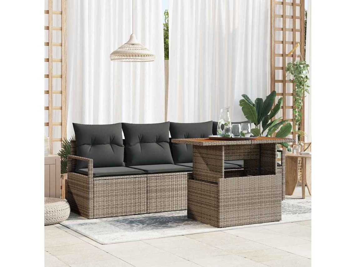 Vidaxl Conjunto de Sofá de Jardim 5 Pcs Cinzeto Rattan Sintético