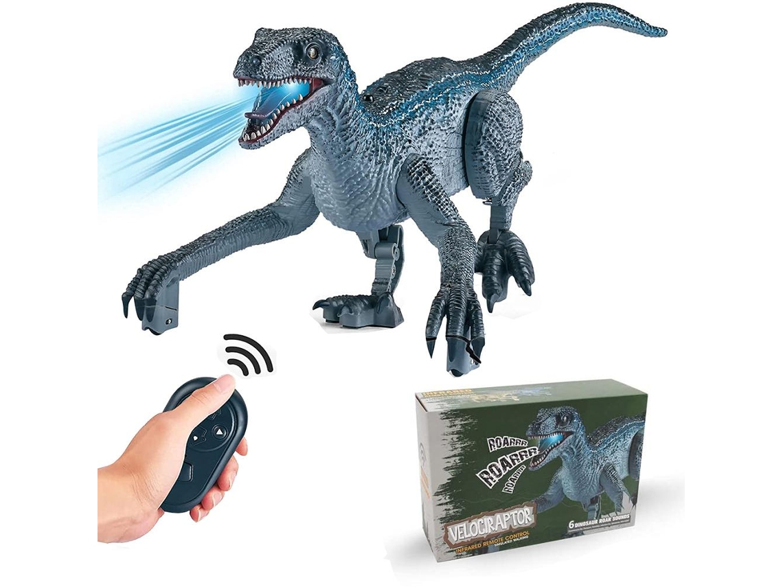 Dinossauro de brinquedo 2026 com controle remoto para crianças, com caminhada elétrica, rotação de 360°, sons e movimentos da cabeça e da coluna.