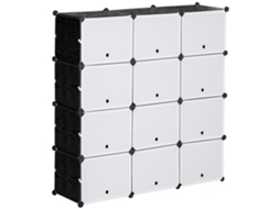 Armário Modular 12 Cubos Pp e Aço Cor Branco e Preto 125x32x125 cm Homcom