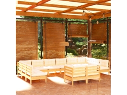 Vidaxl 12 Pcs Conjunto Lounge Jardim C/ Almofadões Creme Pinho Maciço