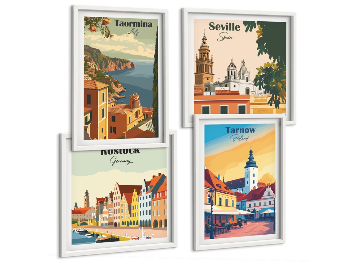 Composição De Quadros Paisagens Tranquilas Zen Da Natureza Espelharte (4 Peças)