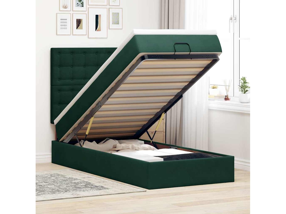 Vidaxl Estrutura De Cama Otomana Colchões 90x200cm Veludo Verde Escuro