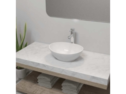 Vidaxl Lavatório Com Torneira Misturadora Cerâmica Oval Branco
