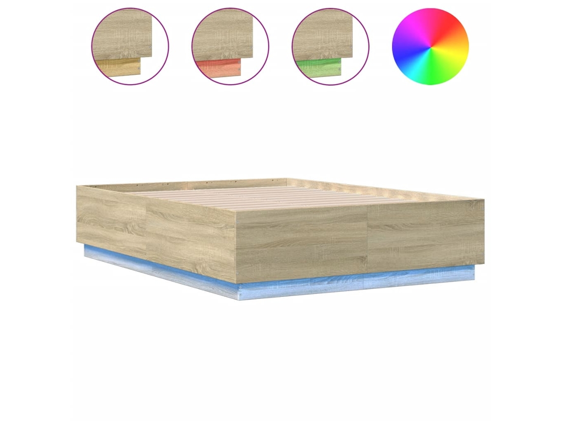 Estrutura Cama com Luzes Led Derivados Madeira Carvalho Sonoma MAISON EXCLUSIVE