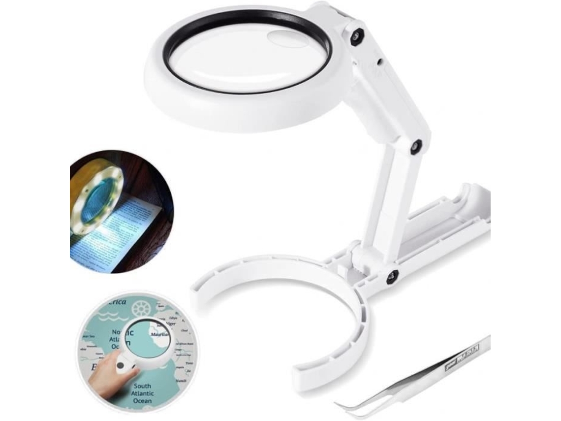 Lupa de Mão 5x 11x com Suporte Iluminado, Lupa de Leitura com Suporte Dobrável e 8 Luzes Led Para, Soldagem e Reparos BRILVIBERA