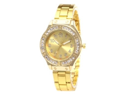 Reloj Unisex Zhoulianfa De Cuarzo Con Piedras Strass Dial Redondo Oro