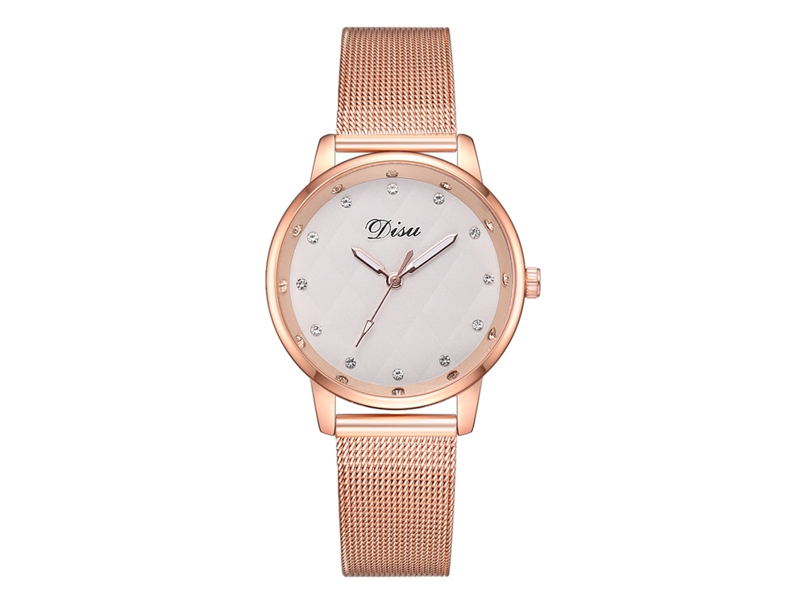 Relógio de Pulso Feminino Casual Quartzo Pulseira de Malha em Liga com Strass Branco