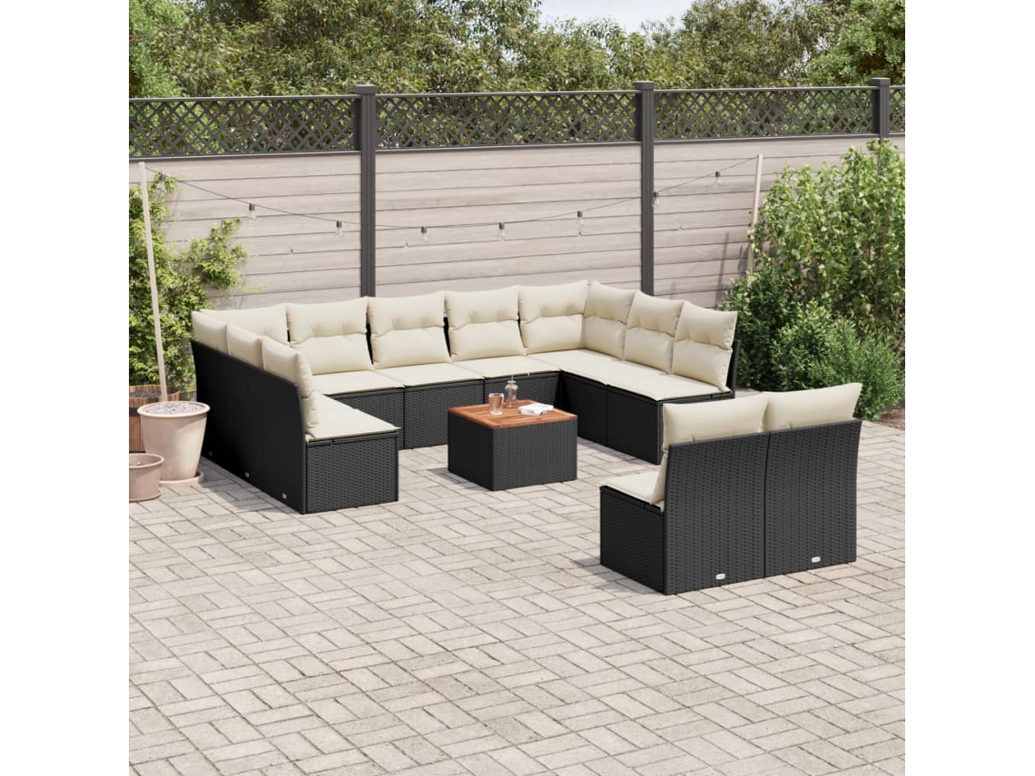 Vidaxl 12 Pcs Conjunto De Sofás De Jardim C/ Almofadões Vime Pe Preto