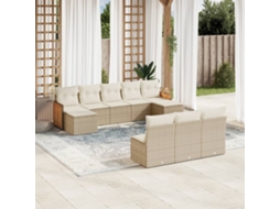 Vidaxl 10 Pcs Conjunto De Sofás P/ Jardim Com Almofadões Vime Pe Bege